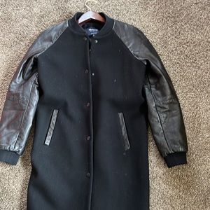Madewell leather sleeves varsity bomer jacket